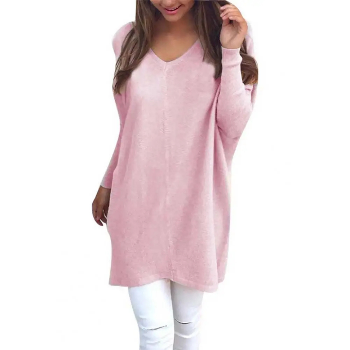 Jersey Talla Grande Informal De Cuello En V Para Mujer | Mangas Largas