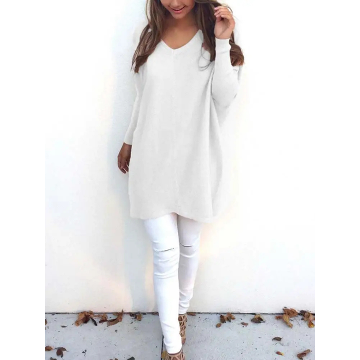 Jersey Talla Grande Informal De Cuello En V Para Mujer | Mangas Largas
