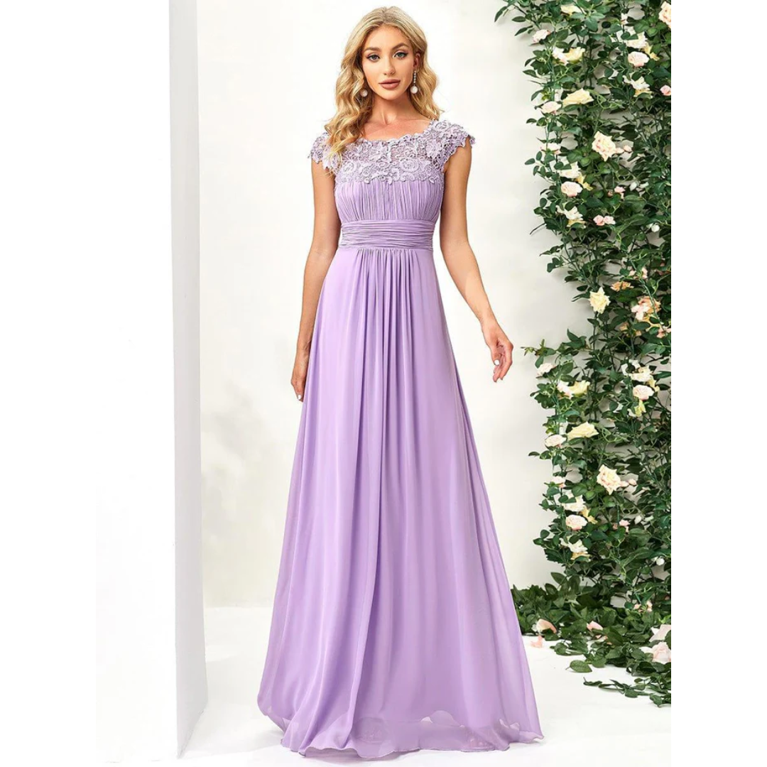 Elegante Vestido De Manga Casquillo Hasta El Suelo | Maxi