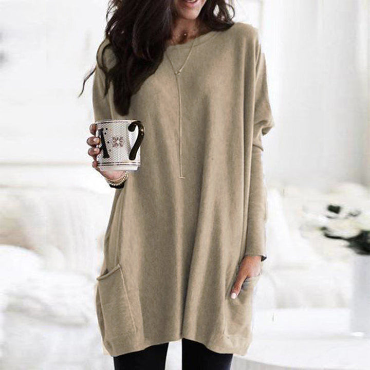 Jersey De Cuello Redondo Largo Para Mujer | Múltiples Bolsillos