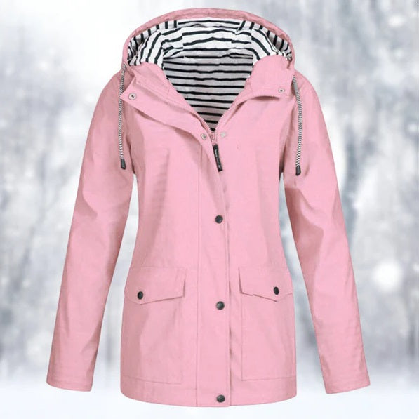 Chaqueta Larga Impermeable Con Botones Para Mujer | Capucha