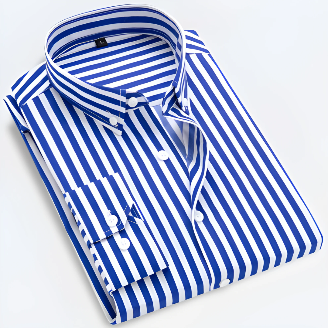 Camisa Clásica De Hombre Con Cuello A Rayas Y Botones | Mangas Largas