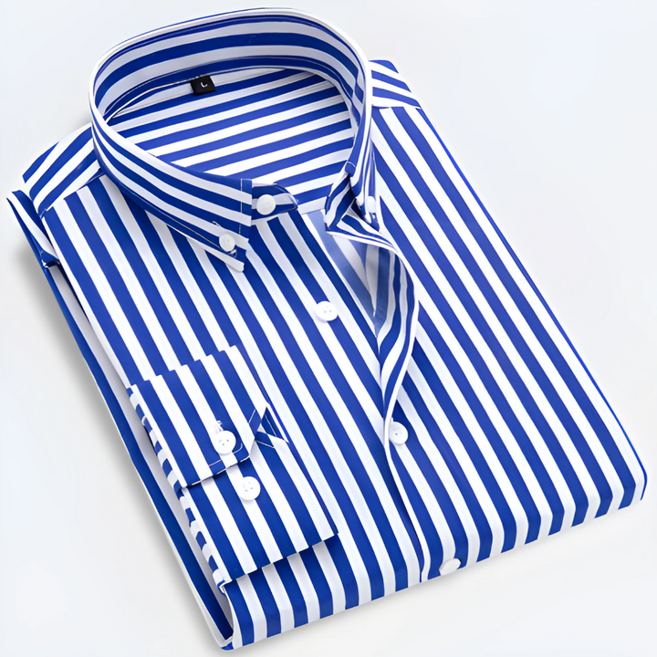 Camisa Clásica De Hombre Con Cuello A Rayas Y Botones | Mangas Largas