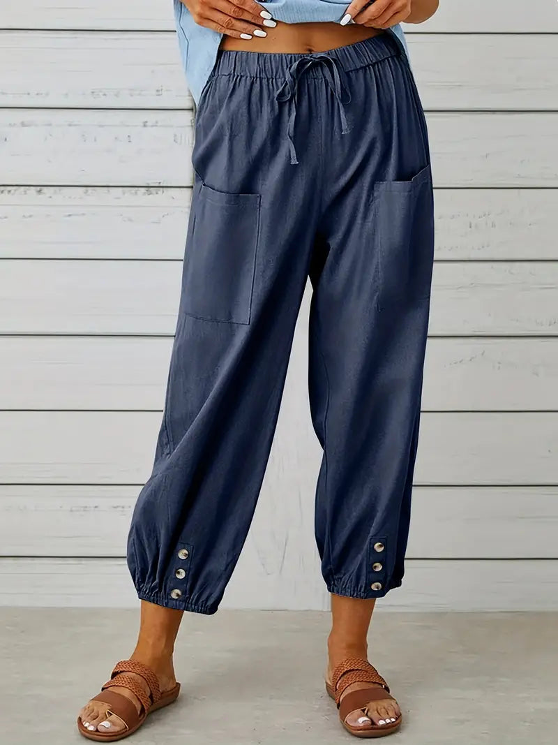 Pantalones De Verano Con Bolsillo Delantero Para Mujer | Cordón Ajustable