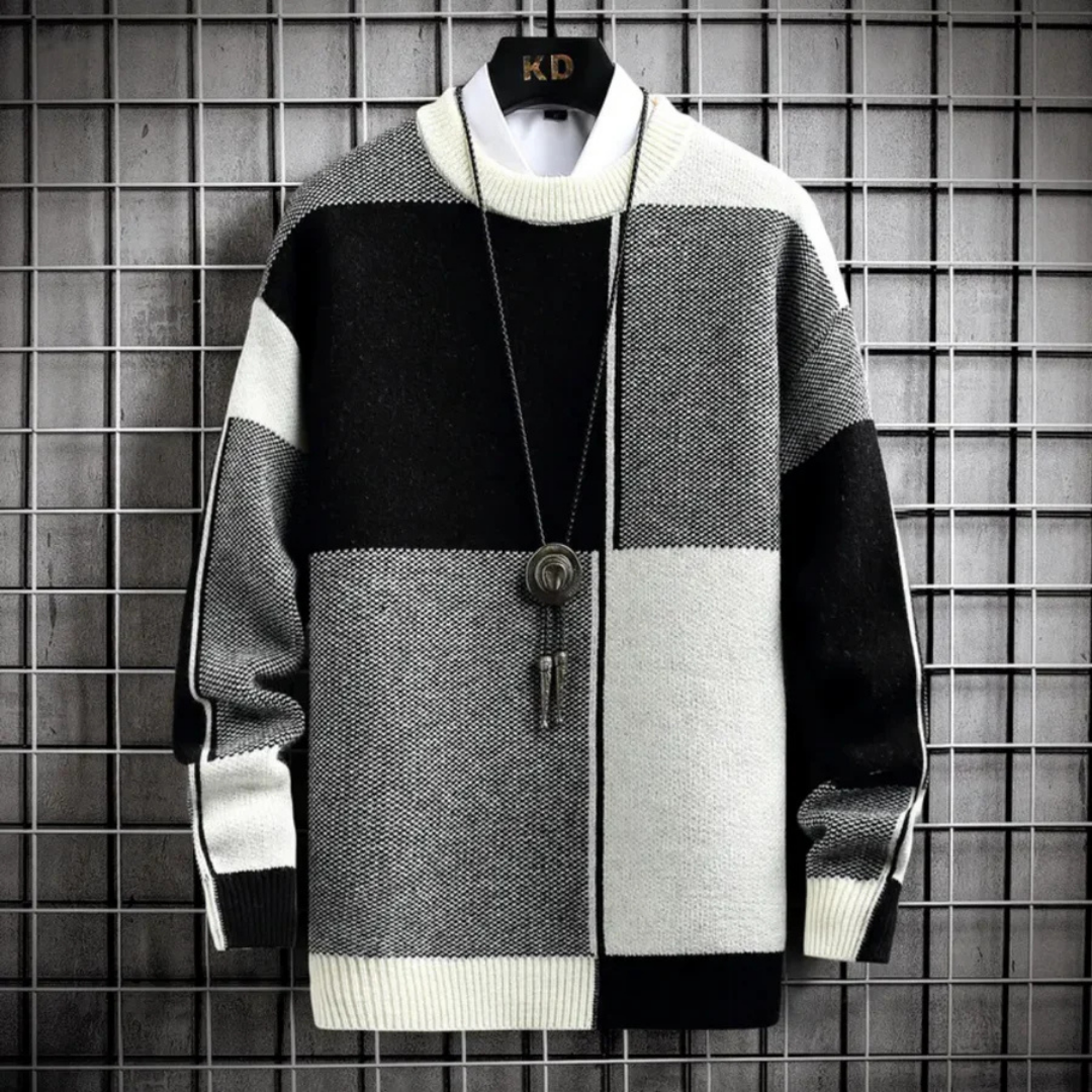 Jersey De Cuello Redondo A Cuadros Para Hombre | Mangas Largas