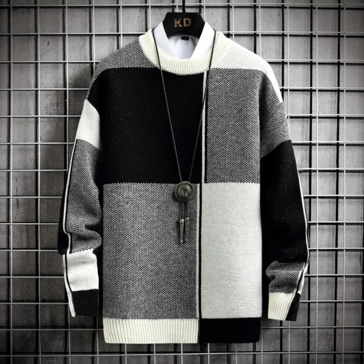 Jersey De Cuello Redondo A Cuadros Para Hombre | Mangas Largas