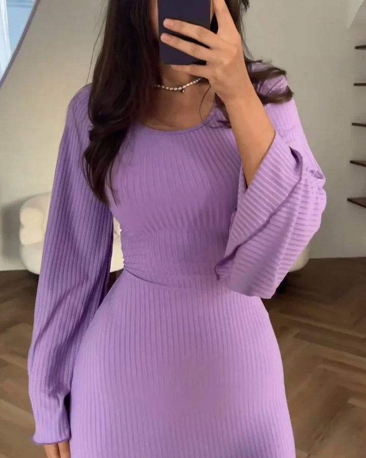 Vestido De Manga Larga De Punto Acanalado Para Mujer | Maxi