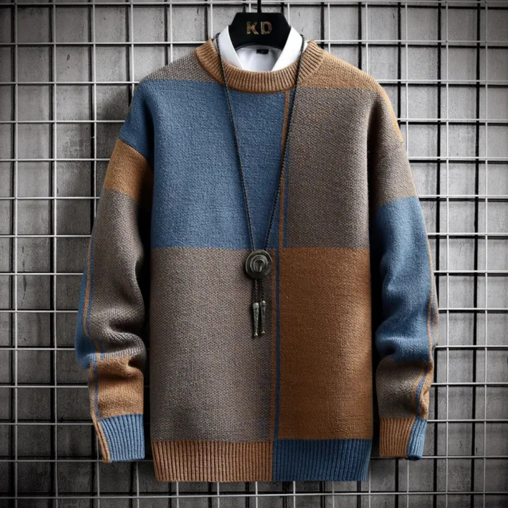 Jersey De Cuello Redondo A Cuadros Para Hombre | Mangas Largas