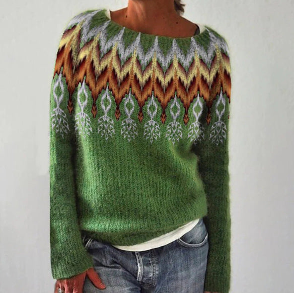 Jersey Cálido Vintage Estampado Para Mujer | Mangas Largas