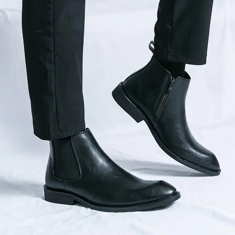 Botines De Tacón Bajo Para Hombre | Cremallera Lateral