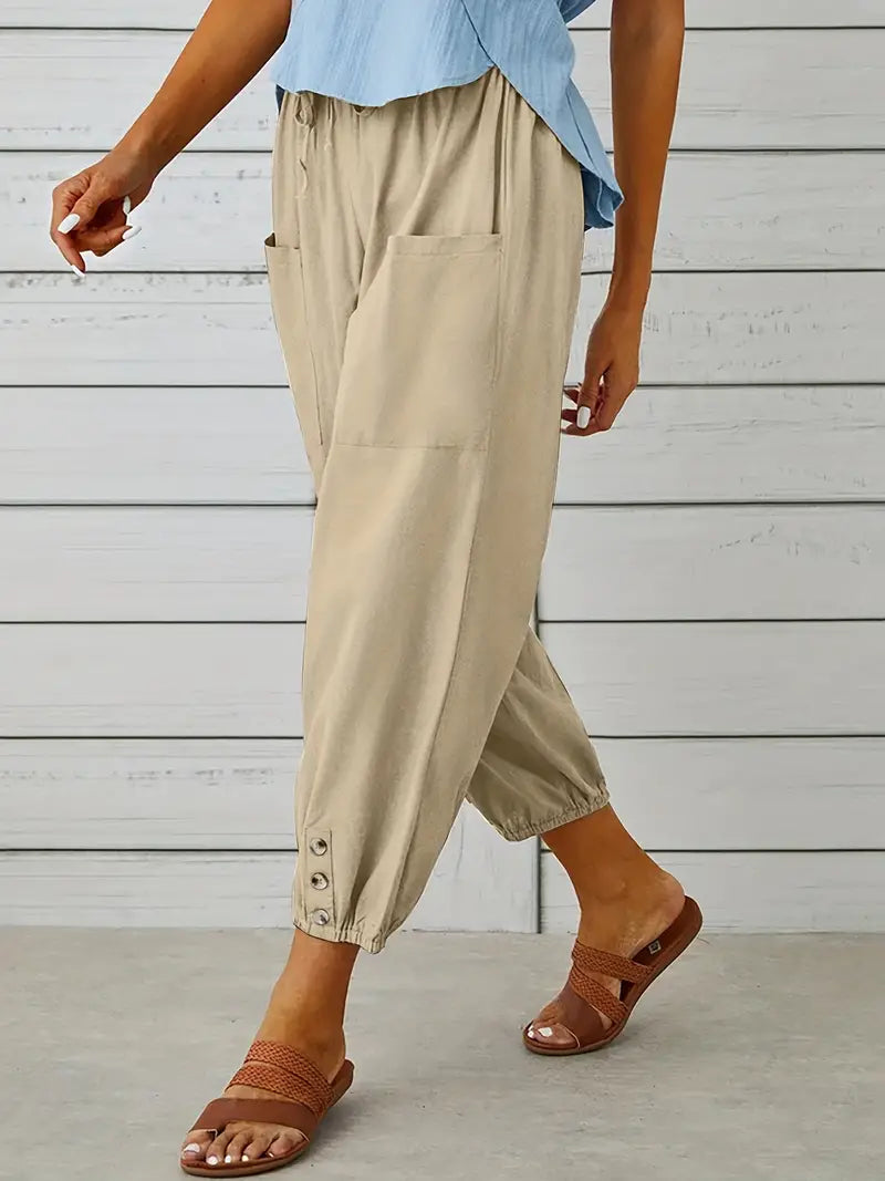Pantalones De Verano Con Bolsillo Delantero Para Mujer | Cordón Ajustable