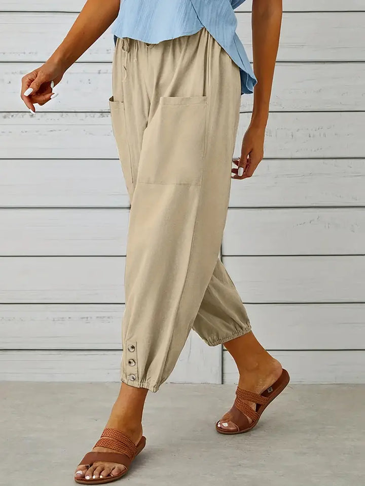 Pantalones De Verano Con Bolsillo Delantero Para Mujer | Cordón Ajustable