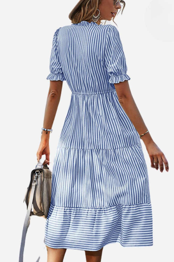 Vestido Estampado De Verano Para Mujer Con Mangas Cortas | Midi
