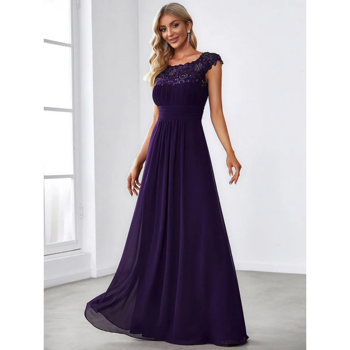 Elegante Vestido De Manga Casquillo Hasta El Suelo | Maxi