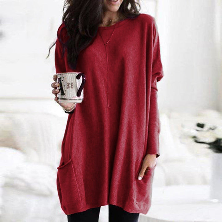 Jersey De Cuello Redondo Largo Para Mujer | Múltiples Bolsillos