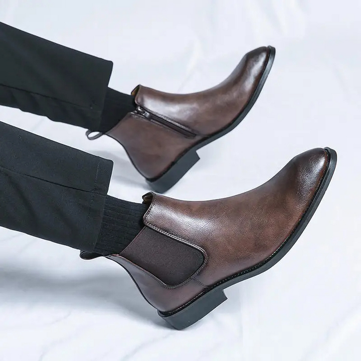 Botines De Tacón Bajo Para Hombre | Cremallera Lateral