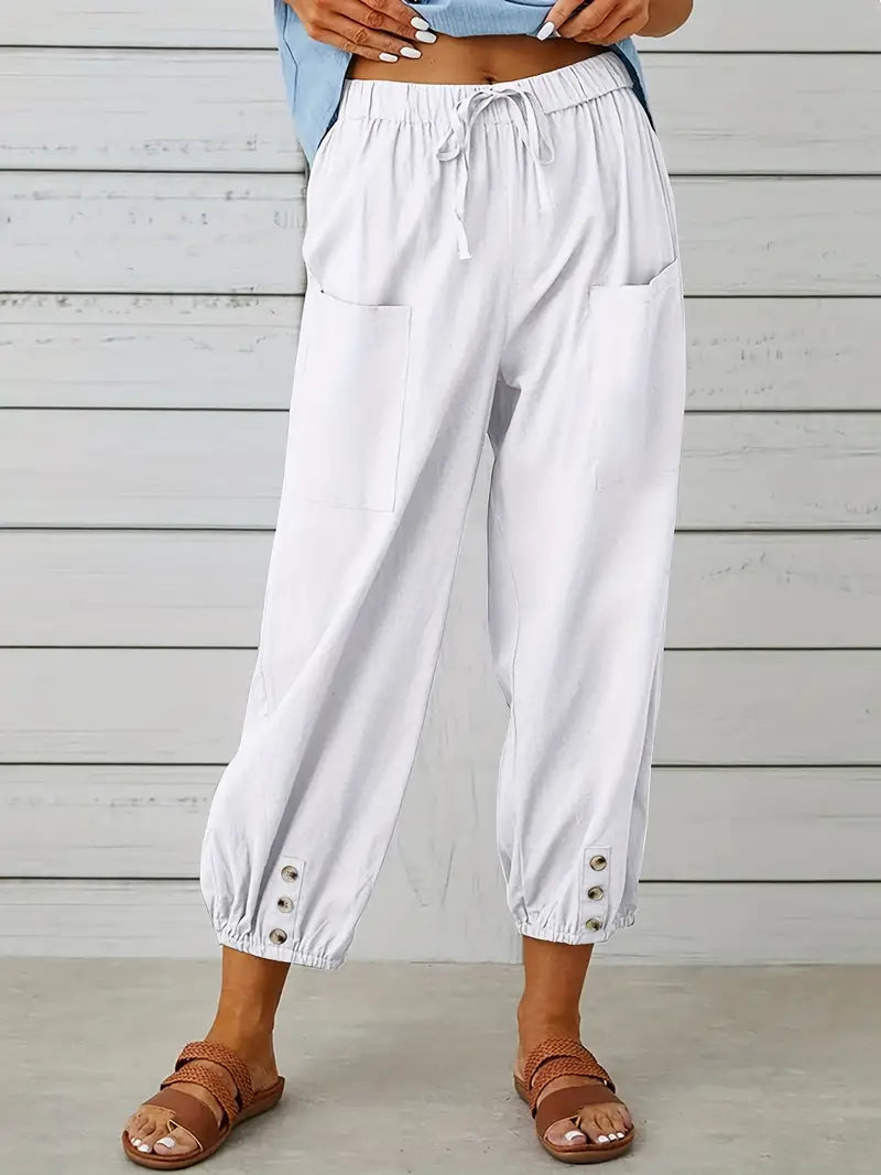 Pantalones De Verano Con Bolsillo Delantero Para Mujer | Cordón Ajustable