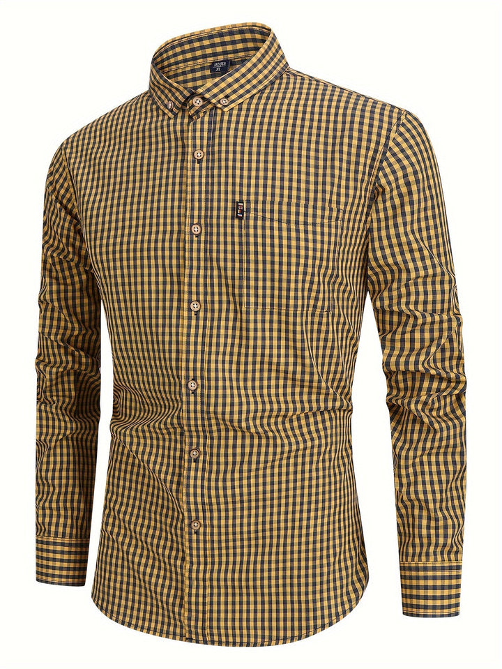 Camisa De Manga Larga A Cuadros Para Hombre | Con Botones