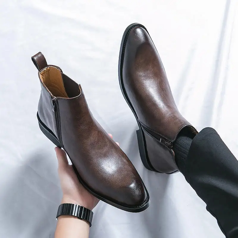 Botines De Tacón Bajo Para Hombre | Cremallera Lateral