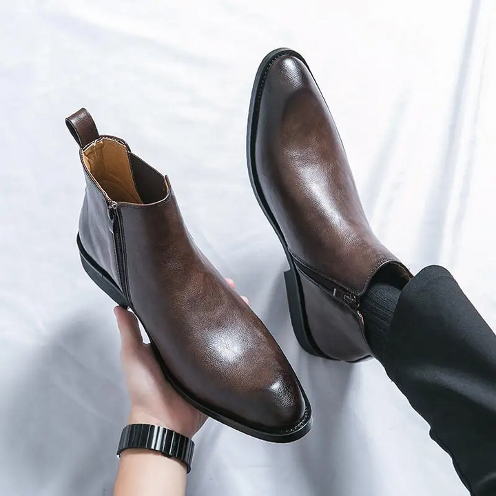 Botines De Tacón Bajo Para Hombre | Cremallera Lateral