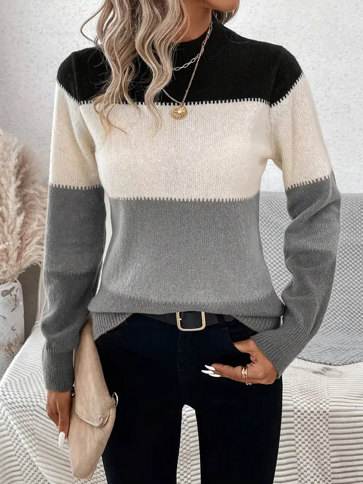 Jersey De Manga Larga De Punto Informal Para Mujer | Cuello Redondo