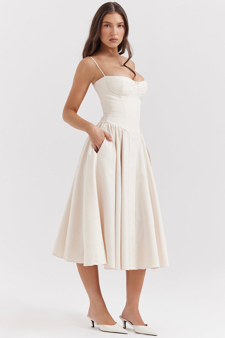 Vestido Con Tirantes Finos Y Falda Acampanada Para Mujer | Midi