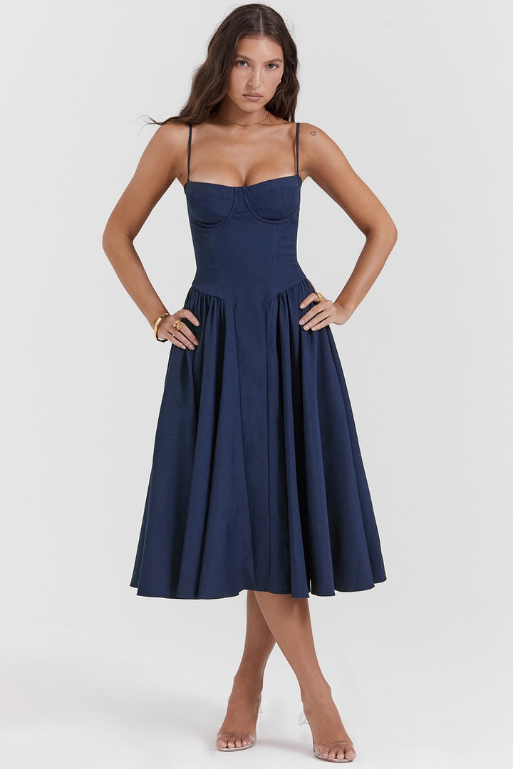 Vestido Con Tirantes Finos Y Falda Acampanada Para Mujer | Midi