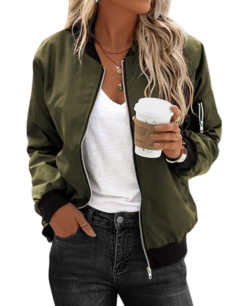 Chaqueta Informal Con Cremallera Para Mujer | Mangas Largas