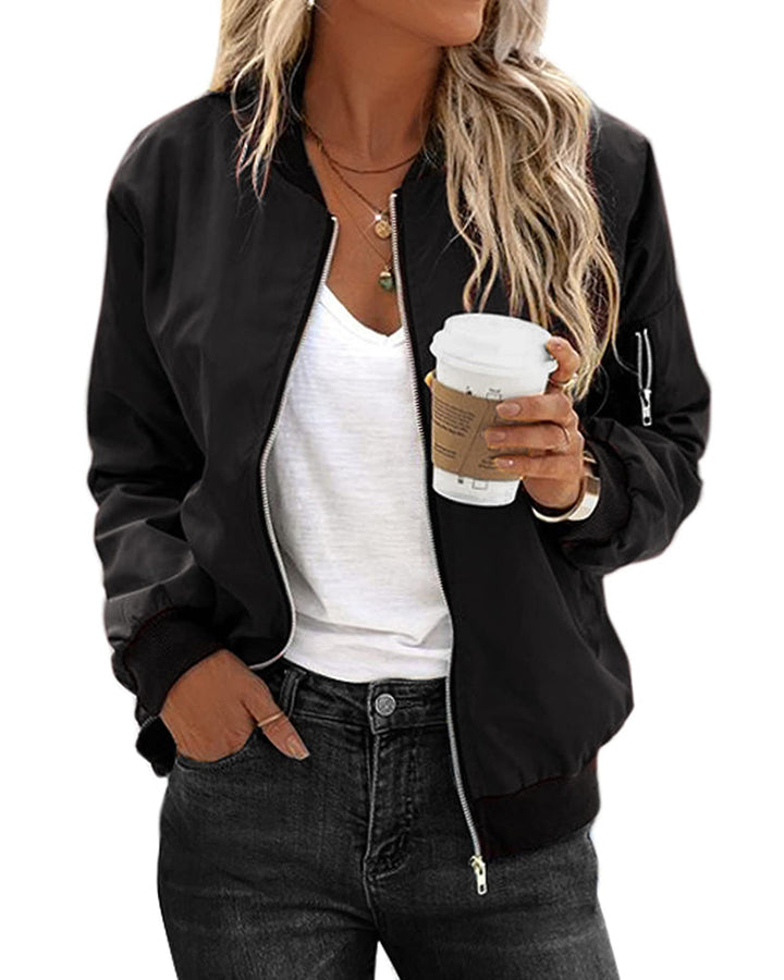Chaqueta Informal Con Cremallera Para Mujer | Mangas Largas