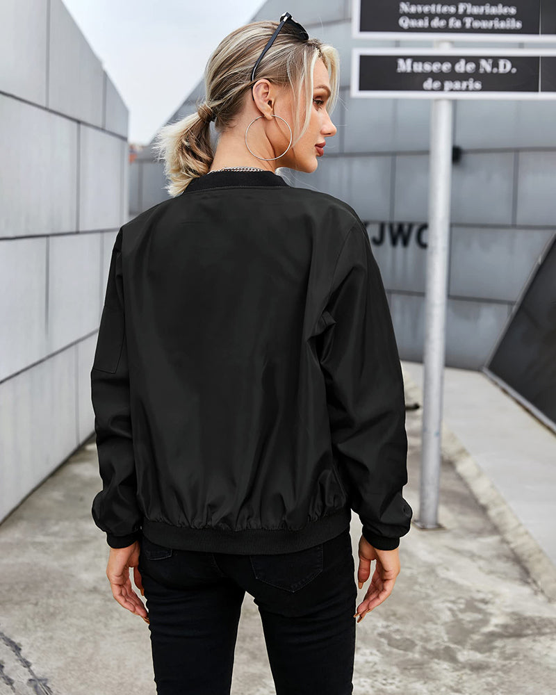 Chaqueta Informal Con Cremallera Para Mujer | Mangas Largas
