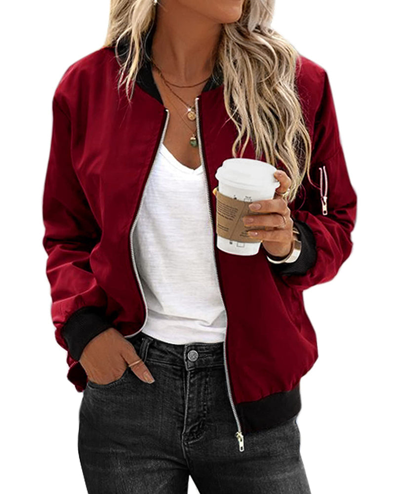 Chaqueta Informal Con Cremallera Para Mujer | Mangas Largas