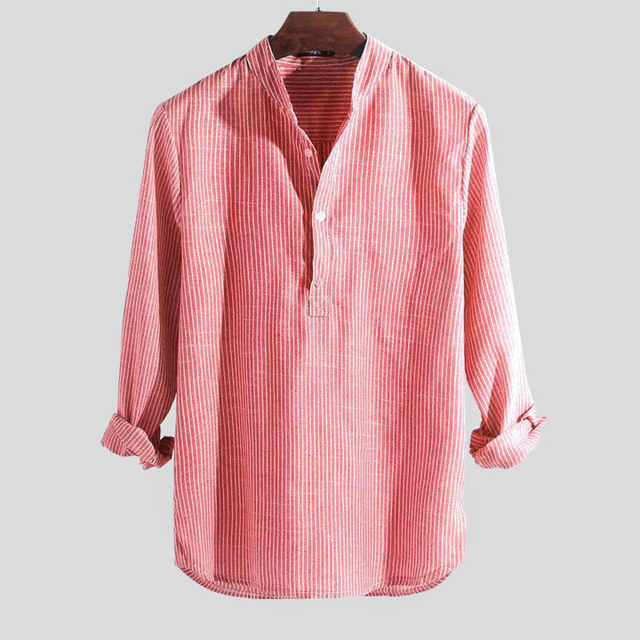 Camisa De Verano A Rayas Para Hombre Con Cuello Henley | Manga Larga