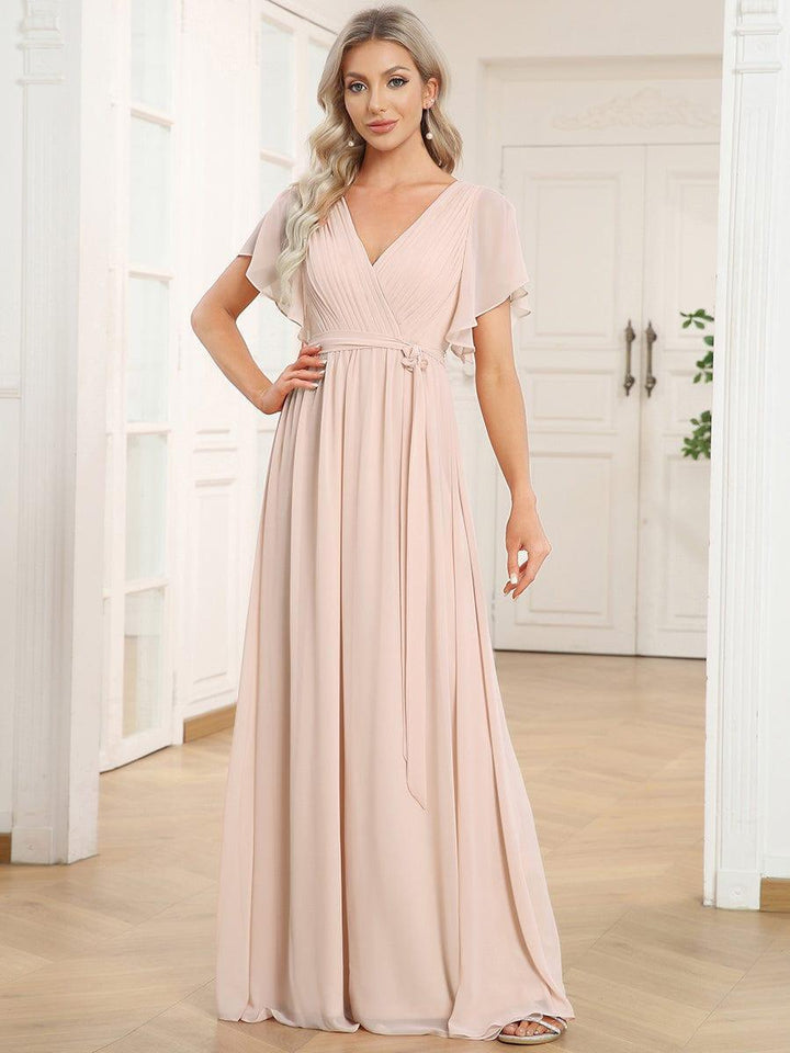 Elegante Vestido De Cuello En V Para Mujer | Maxi