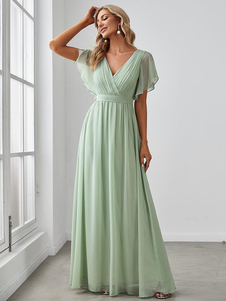 Elegante Vestido De Cuello En V Para Mujer | Maxi
