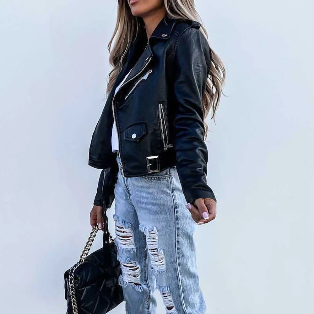 Chaqueta Corta Informal Para Mujer | Cremallera Frontal