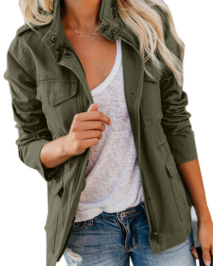 Chaqueta Informal Con Cremallera Y Bolsillos Para Mujer | Cuello Alto