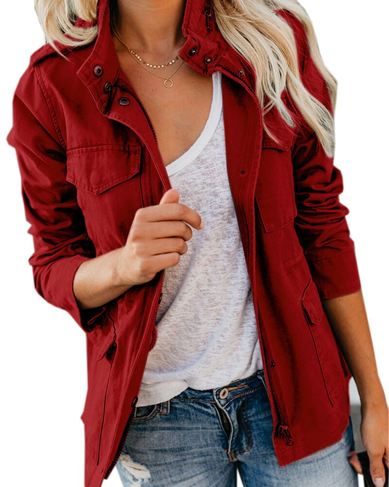 Chaqueta Informal Con Cremallera Y Bolsillos Para Mujer | Cuello Alto
