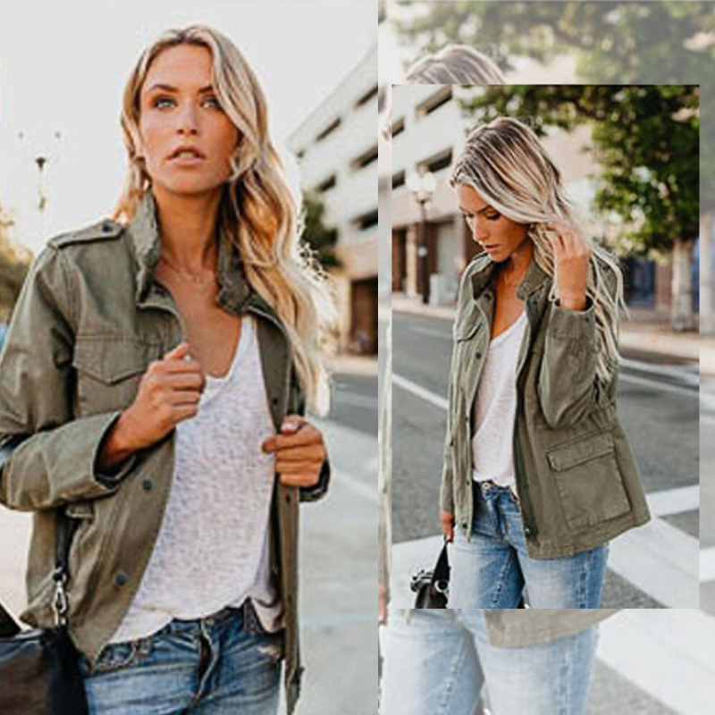 Chaqueta Informal Con Cremallera Y Bolsillos Para Mujer | Cuello Alto