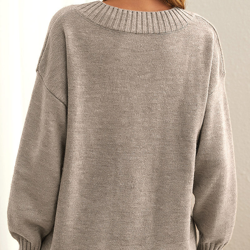 Jersey De Manga Larga Con Cuello En V Para Mujer | Dobladillo Acanalado