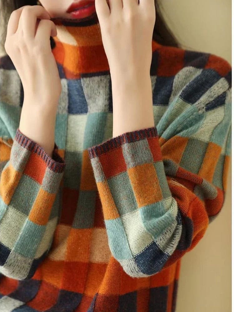Jersey De Cuello Alto Con Estampado De Cuadros Para Mujer | De Punto