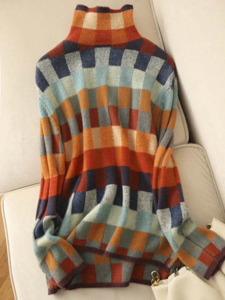 Jersey De Cuello Alto Con Estampado De Cuadros Para Mujer | De Punto