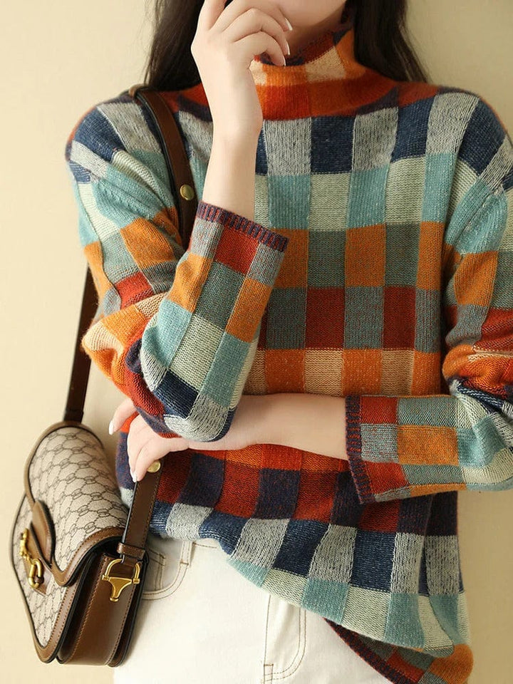 Jersey De Cuello Alto Con Estampado De Cuadros Para Mujer | De Punto