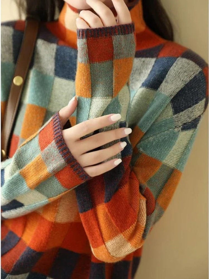Jersey De Cuello Alto Con Estampado De Cuadros Para Mujer | De Punto