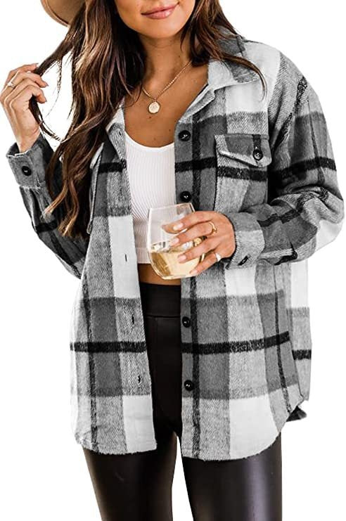 Chaqueta Camisa Con Botones Para Mujer | A Cuadros