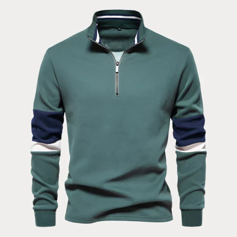 Jersey De Cuello Alto Para Hombre Con Cremallera Hasta El Pecho | Mangas Largas