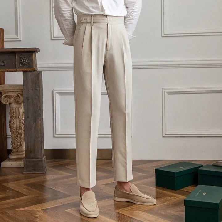 Pantalones Plisados De Talle Alto Para Hombre | Corte Ajustado