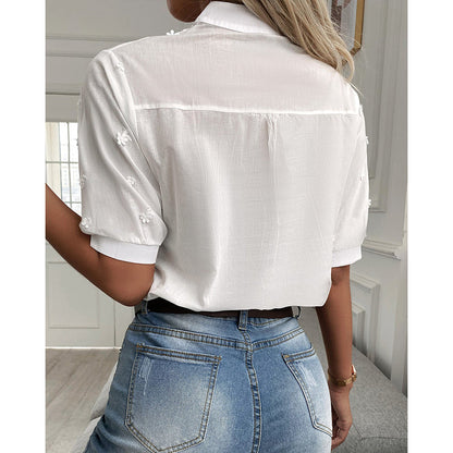 Blusa Cuello V Bordada Mujer | Manga Corta
