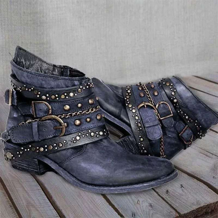 Botines Vintage Con Hebillas Para Mujer | Punta Puntiaguda