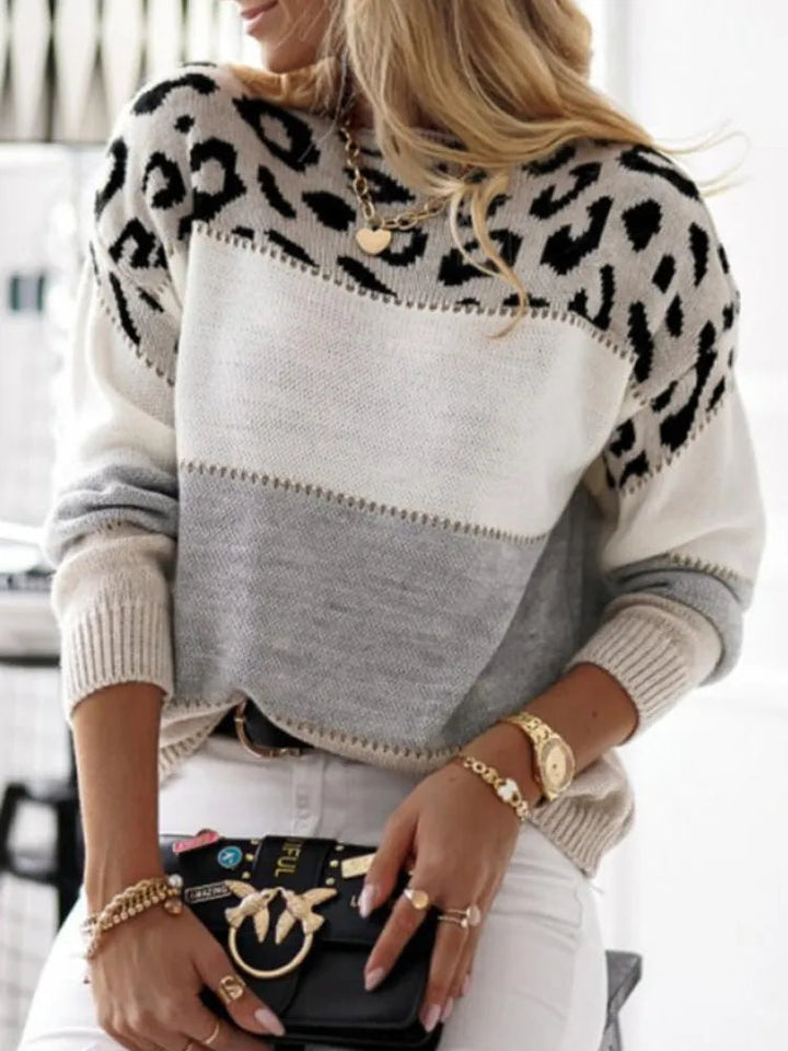 Jersey De Punto Con Estampado De Leopardo Para Mujer | Mangas Acanaladas