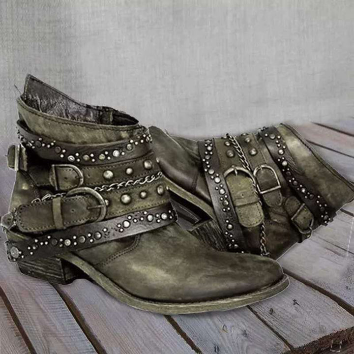 Botines Vintage Con Hebillas Para Mujer | Punta Puntiaguda